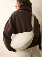 Bone Suede Finish Leather Sling Cross-Body Bag