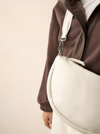 Bone Suede Finish Leather Sling Cross-Body Bag