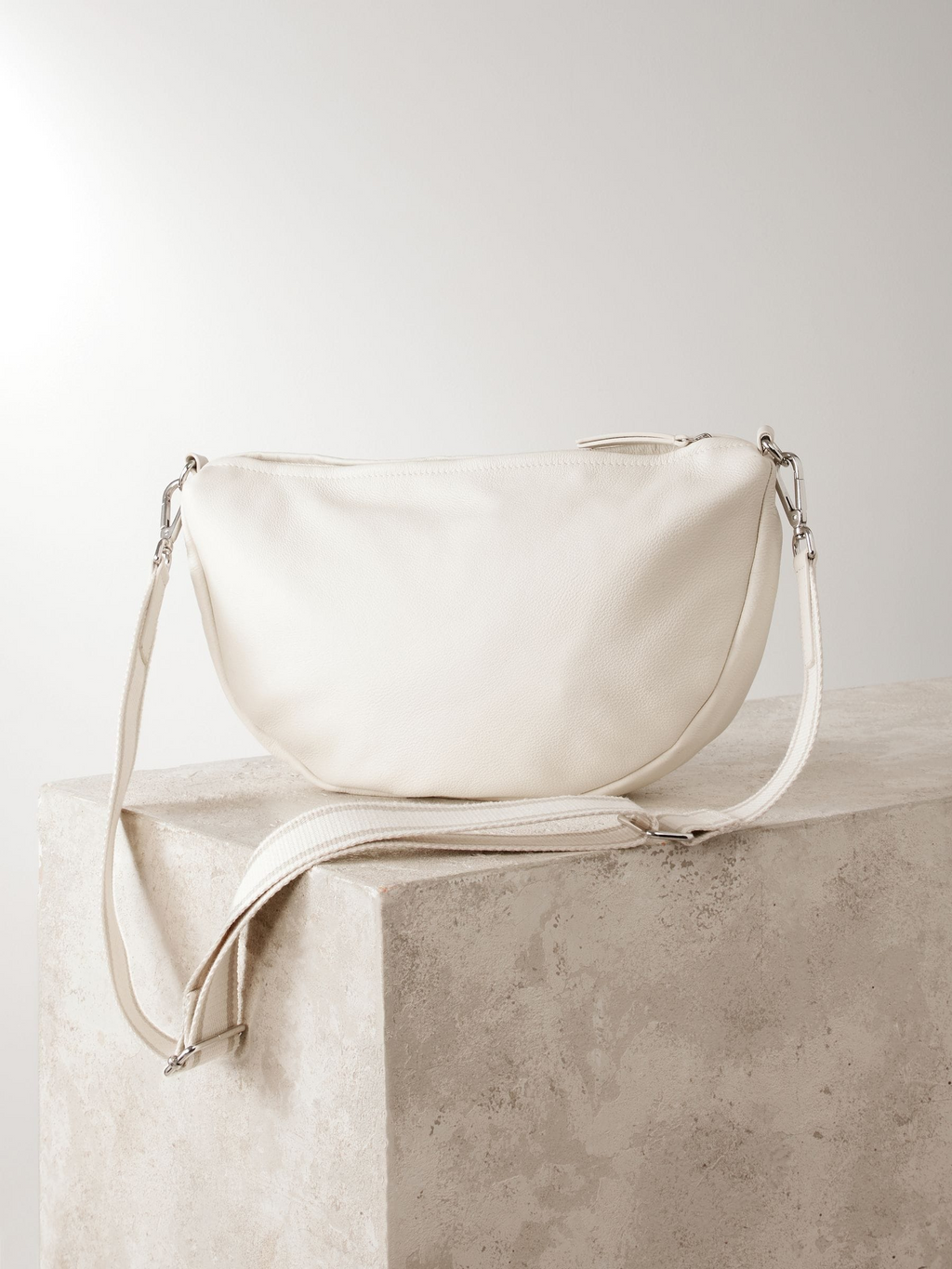 Bone Suede Finish Leather Sling Cross-Body Bag