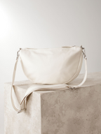 Bone Suede Finish Leather Sling Cross-Body Bag