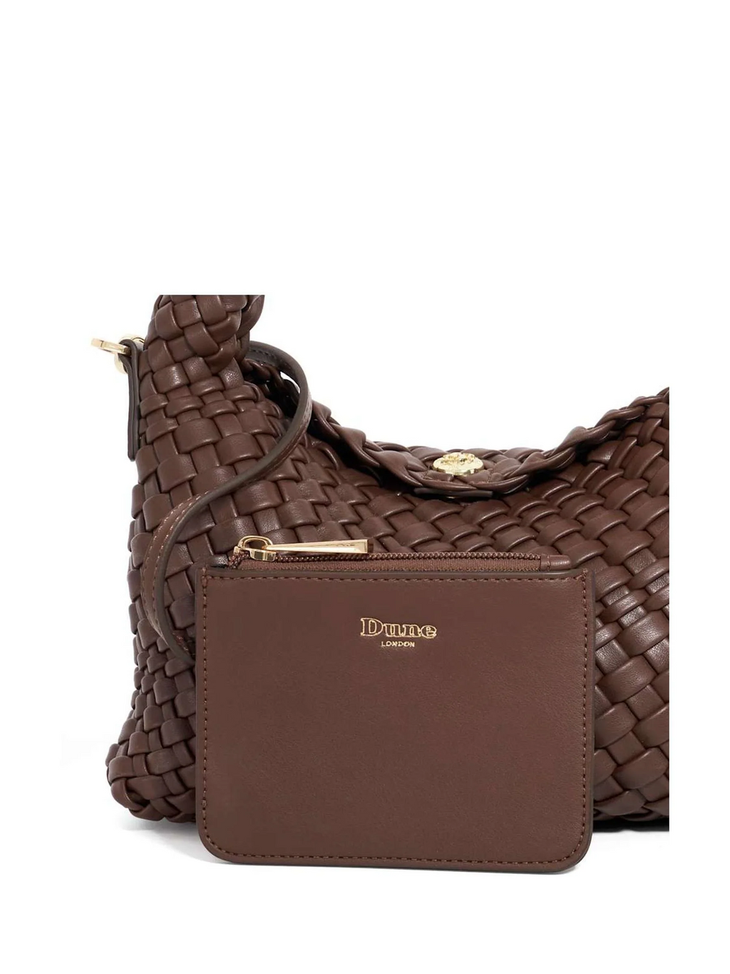 Dune London Dark Brown Dinky deliberate Mini Woven Slouch Bag