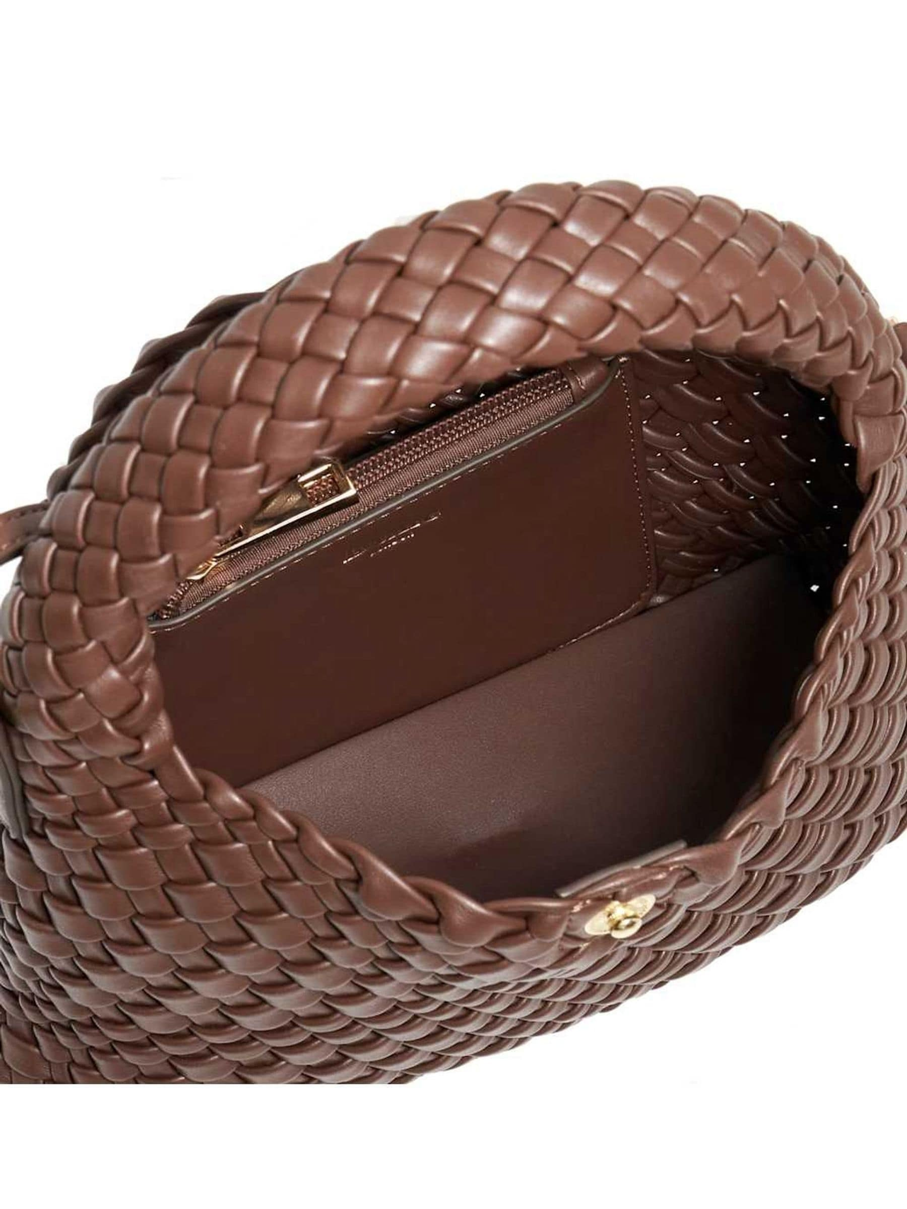 Dune London Dark Brown Dinky deliberate Mini Woven Slouch Bag