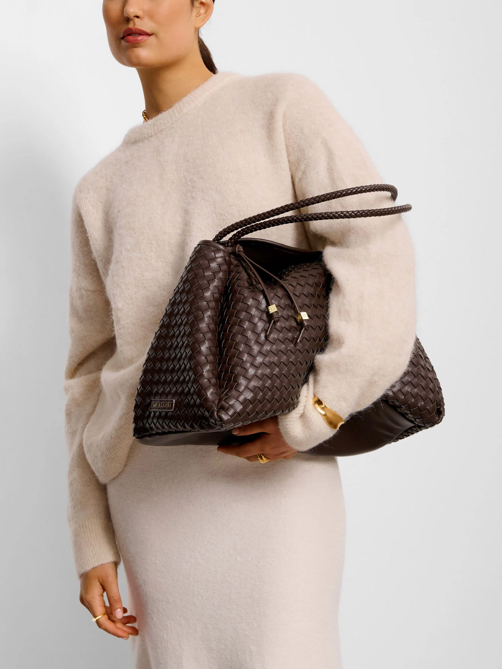 Katie Loxton Brown Large Nova Hand Woven Shoulder Bag