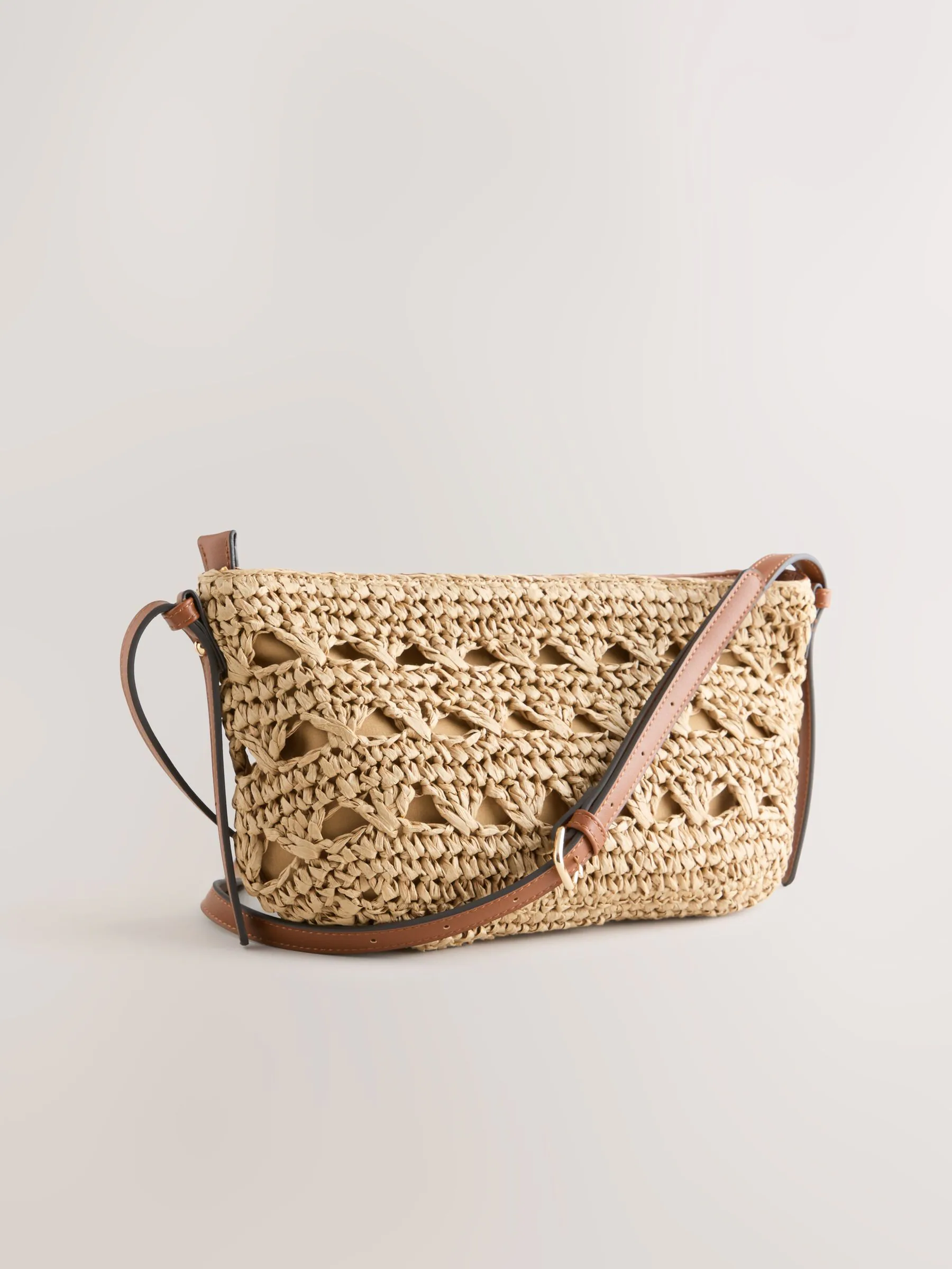 Natural Raffia Effect Cross-Body Bag